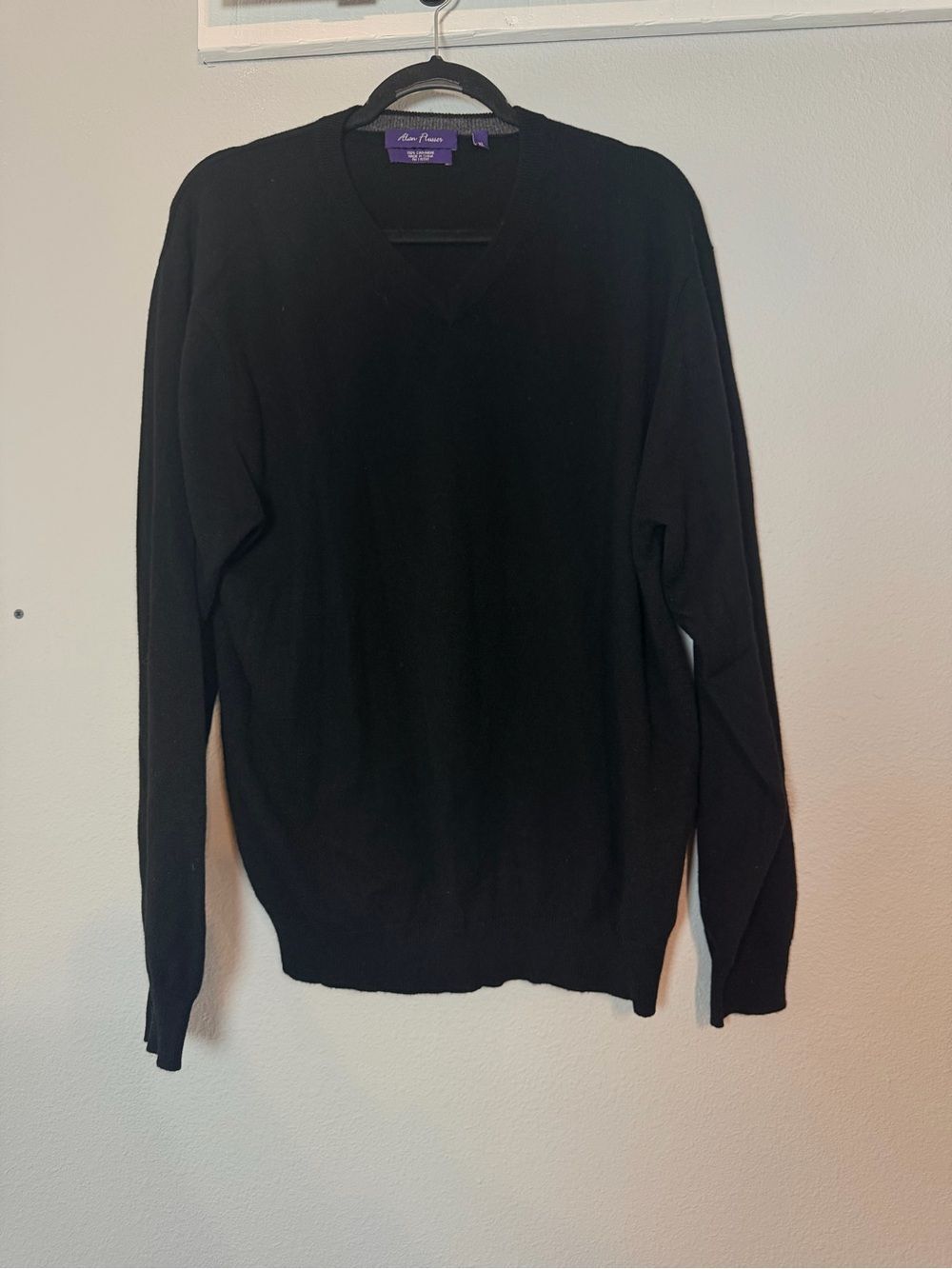 Alan Flusser Mens V-Neck Cashmere Sweater XL Black Minimalist Business Casual